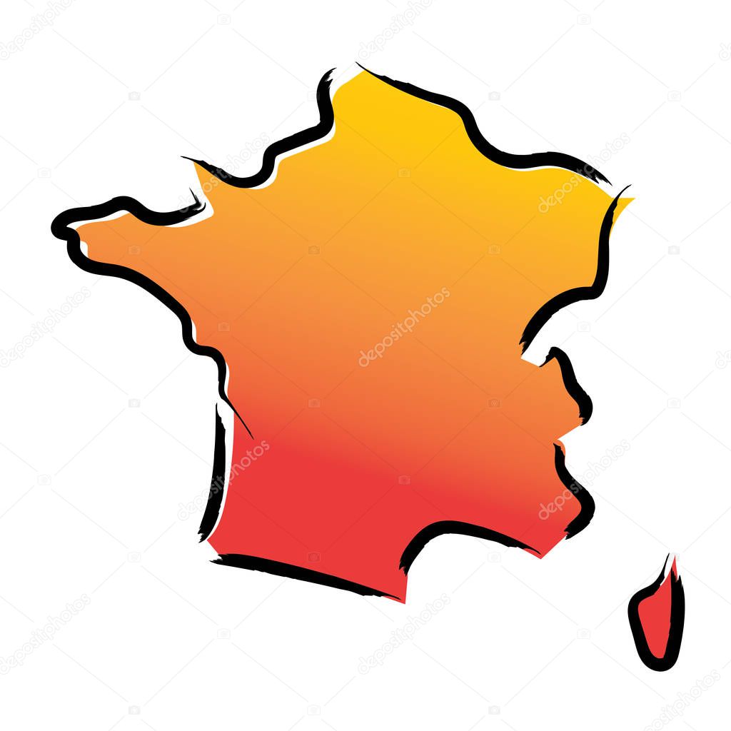 Stylized yellow red gradient sketch map of France
