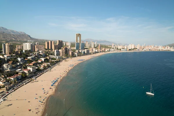 stock image Panorama of Benidorm city with sandy beach