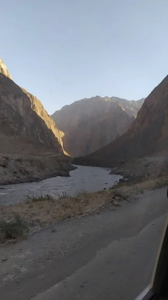 Zicht Wakhan Corridor Afghanistan Achter Rivier Wakhan Ontleend Aan Pamir — Stockfoto