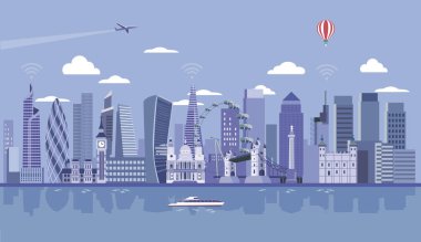 London City Skyline at the background. Flat vector illustration. clipart