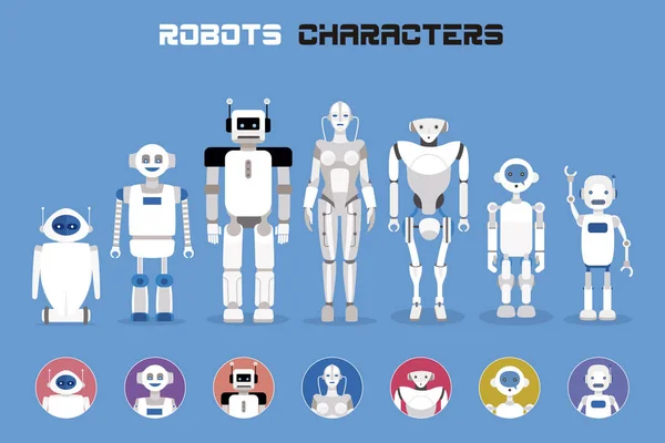 Set Robots Faces Heads Used Characters Avatars Imaginative Friendly Collection — Stock Vector