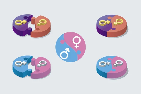 Símbolo masculino e feminino em peças de puzzle —  Vetores de Stock