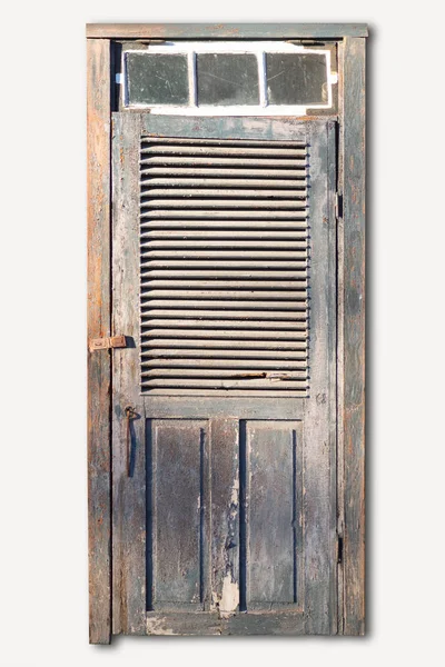Παλιά Όμορφη Ξύλινη Πόρτα Ξεφλούδιο Χρώμα Στον Ήλιο Λευκό Φόντο — Φωτογραφία Αρχείου
