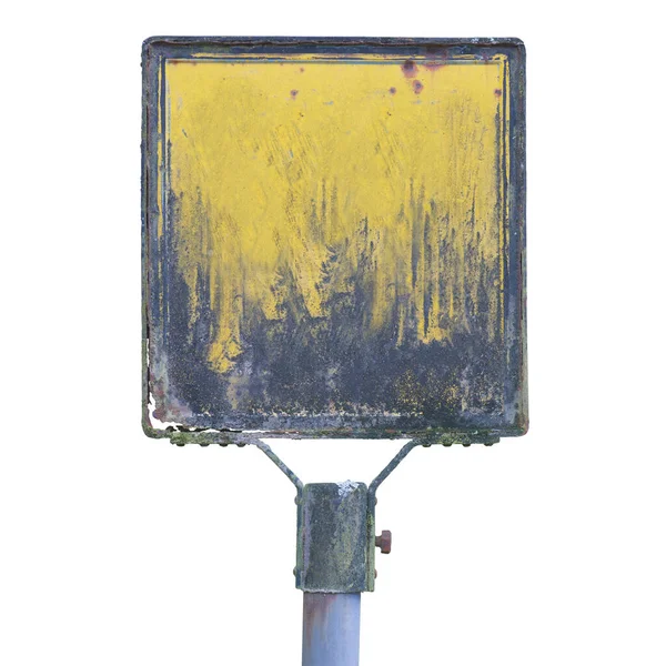 Old Rusty Metal Sign Pole Isolated White Copy Space — Stock Photo, Image