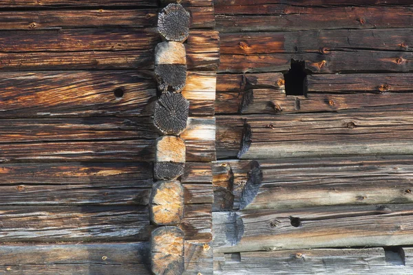 Wand Mit Schwalbenschwanz Auf Traditionellem Holzblockhaus Schweden — Stockfoto