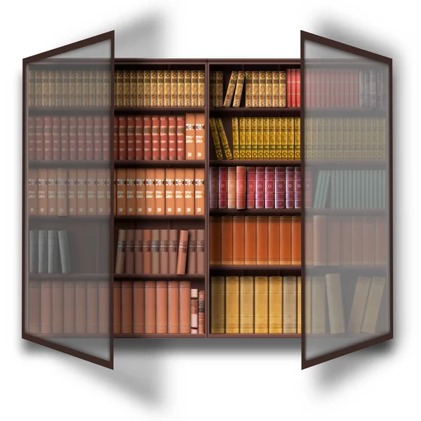 Design Con Libreria Con Libri Epoca Porte Vetro Mezzo Aperto — Foto Stock