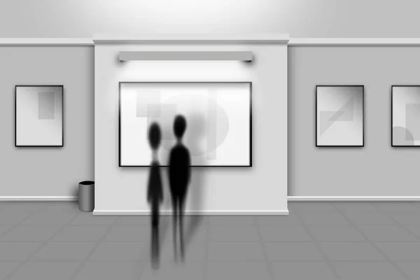 Minimalistic design with silhouette of couple studying art at an exhibition