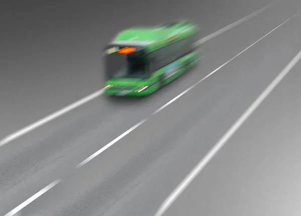 Sparsam Sammansättning Med Grön Buss Asfalterad Väg — Stockfoto