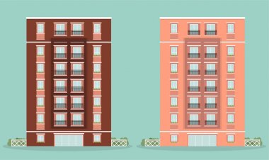 Sarı apartman binası, vektör illüstrasyon simgesi