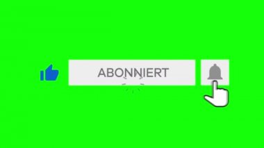 Fare Gibi Düğmesi, Abone Ol Düğmesi ve Renk Tuşu Yeşil arka plan ile Bell Bildirimi ne ttık - Almanca