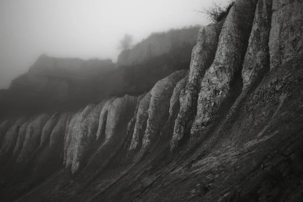 Köd Őszi Fekete Fehér Fotó Chalkpit — Stock Fotó