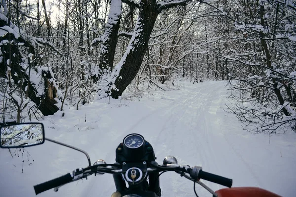 Motorfietsen Met Zijspan Winter Hout Oekraïne — Stockfoto