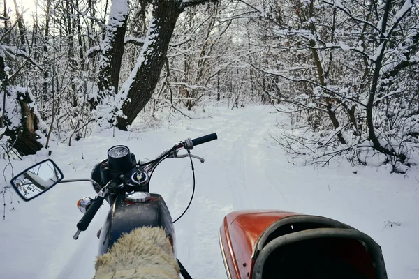 Motorcyklar Med Sidvagn Vinter Trä Ukraina — Stockfoto