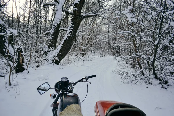 Мотоциклы Коляской Зимнем Лесу Украине — стоковое фото