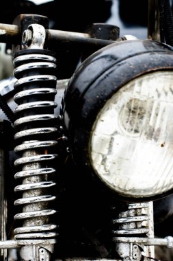Renk atış bir vintage motosiklet ön amortisör ve açık ışıkları