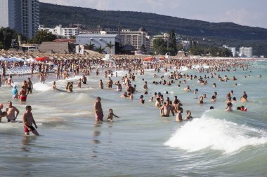 Bulgaristan, Varna Golden Sand Plajı - Temmuz kuzey Karadeniz 30,2018, Golden Sands kumsalda. 18 km Varna kuzeydoğusundaki yer alan