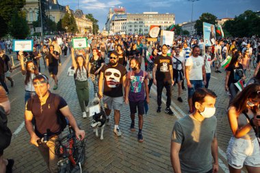 15.07.2020 Sofya Bulgaristan. Yolsuzluğa Karşı Hükümet Karşıtı Protestolar Bulgaristan genelinde Yoğunlaştı