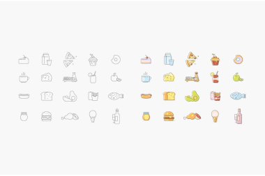 Düzenlenmiş gıda simgeleri vektör Illustration