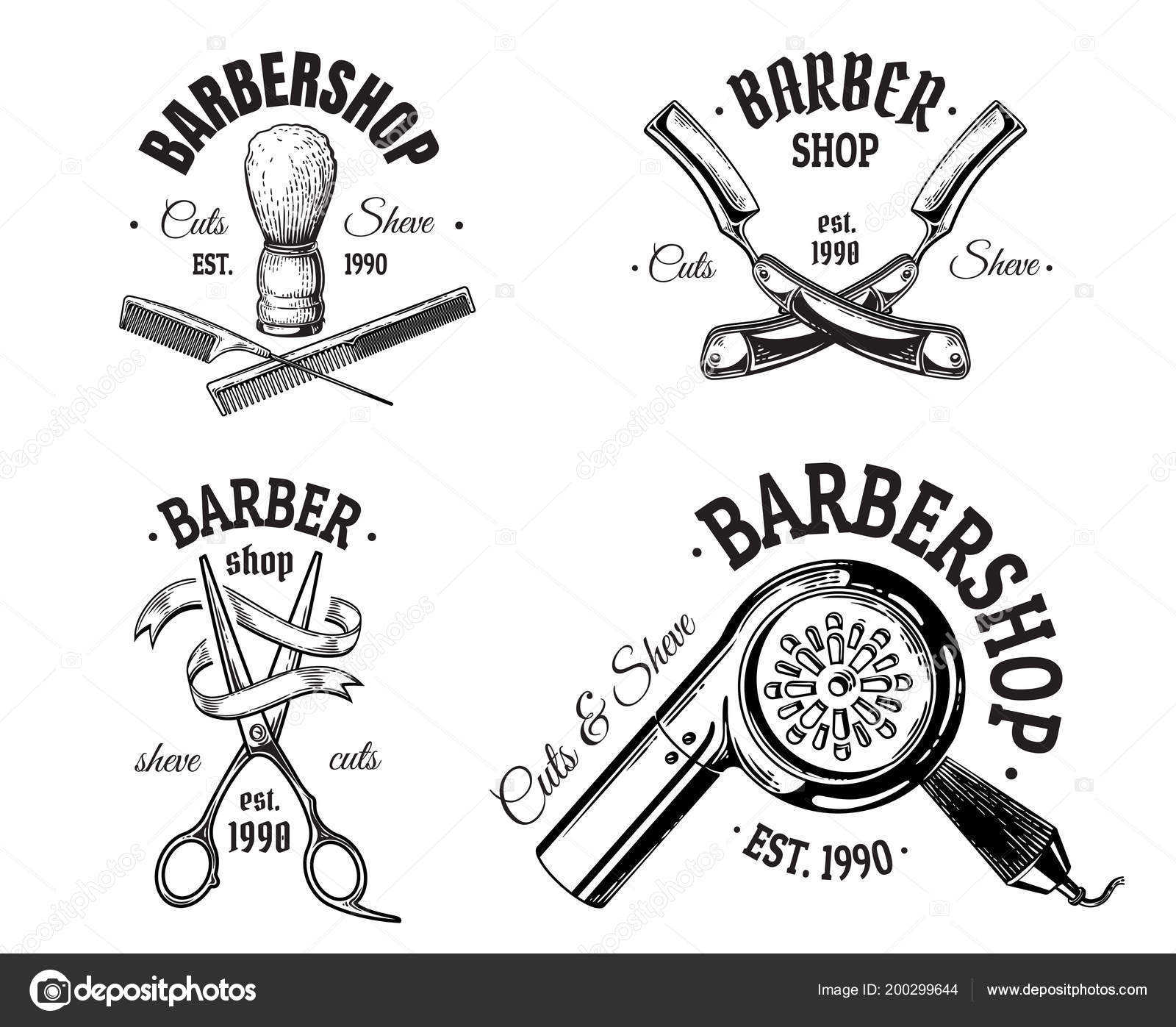 Barber shop vintage label, badge, or emblem with scissors, hair