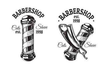 Vintage berber Amblemler kümesi rozetleri logolar kutup bıçak Etiketler. Beyaz arka plan üzerinde izole.