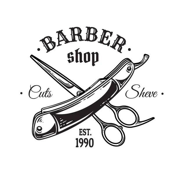 Vintage berber Amblemler etiket kümesi logolar makas bıçak rozetleri. Beyaz arka plan üzerinde izole.