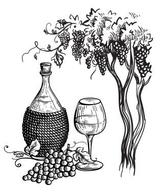 Şarap şişesi ve şarap kadehi.