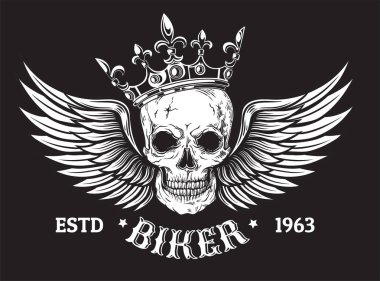 İnsan kafatası kanatları ve taç dövme tasarımı için.