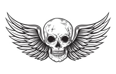 İşleme tarzında kafatası ve kanatlar