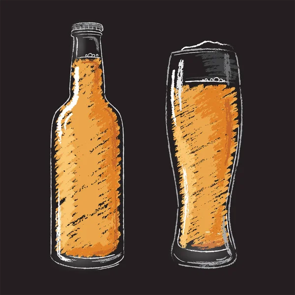 Botella de cerveza e iconos vectoriales aislados de vidrio — Vector de stock