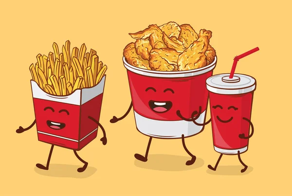 Amigos para siempre. Fries Pollo frito y Cola . — Archivo Imágenes Vectoriales