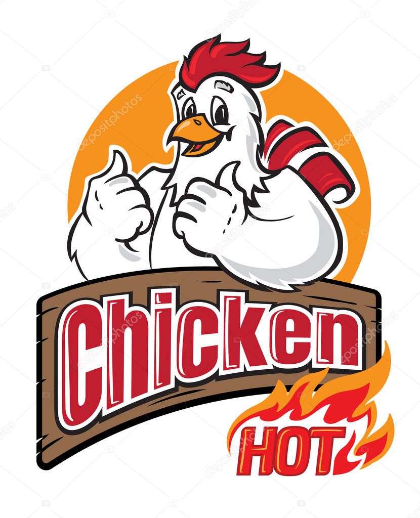 Funny chicken logo on white background.. Vector illustration
