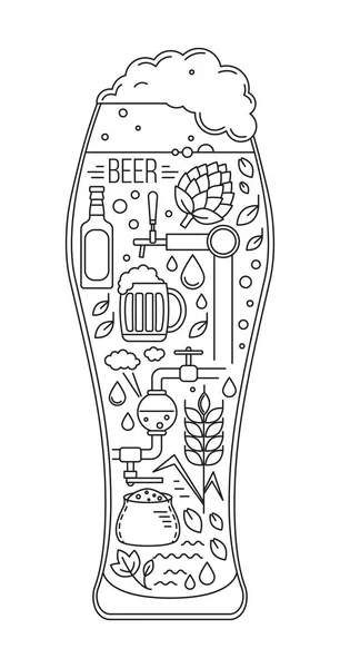 Ícones de cerveja em silhueta de vidro de cerveja — Vetor de Stock