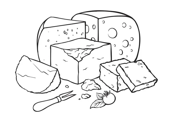 Fromage croquis dessiné à la main gravure vectorielle illustration . — Image vectorielle