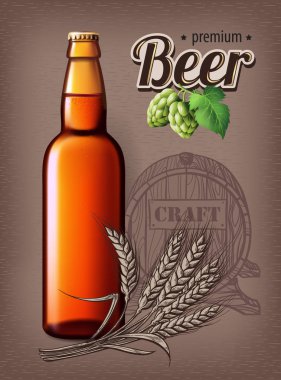 Klasik beyaz bira reklam paketi tasarımı için Bira Posteri şablonu. Bira dolu cam şişe ve bardak.