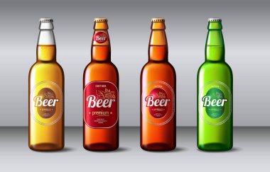 Bira şişe cam. Vektör ambalaj mockup gerçekçi şişe ile