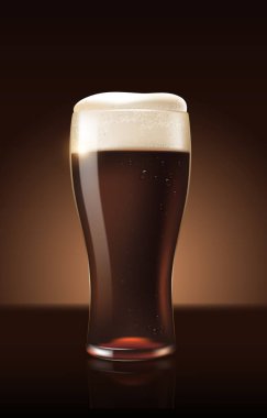 Karanlık porter bira cam Kupası içki bira sıçramasına 3d resimde beyaz köpük ile yenileme