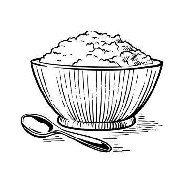 Elle çizilmiş taze bir çizim tam fincan ufalanmış süzme peynir vektörü