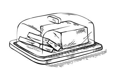 Elle çizilmiş kroki dilim ahşap geniş üzerine tereyağı