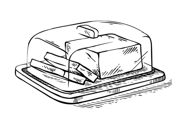 Hand getrokken schets segment van boter op de houten breed — Stockvector
