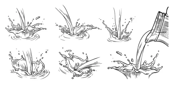 Set of hand drawn sketch water or milk splash crown vector — Stock Vector