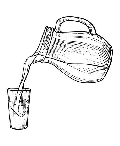 Wasser oder Milchspritzer aus Glaskanne skizzieren — Stockvektor