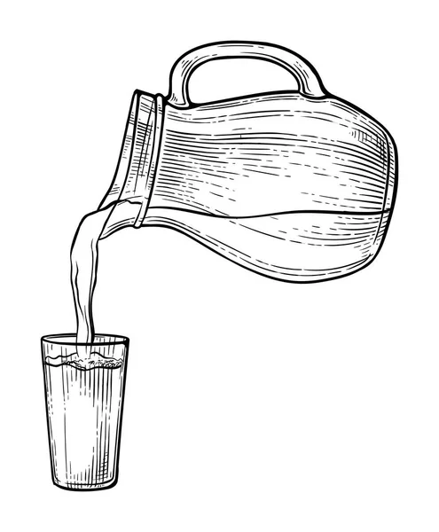 Sketch water or milk splash from glass jug — Stock Vector