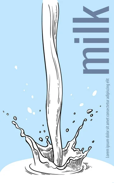 Schets hand poster melk splash ontleend aan glas kruik vector — Stockvector