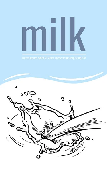 Esboço mão desenhado cartaz respingo de leite de jarro de vidro vetor — Vetor de Stock