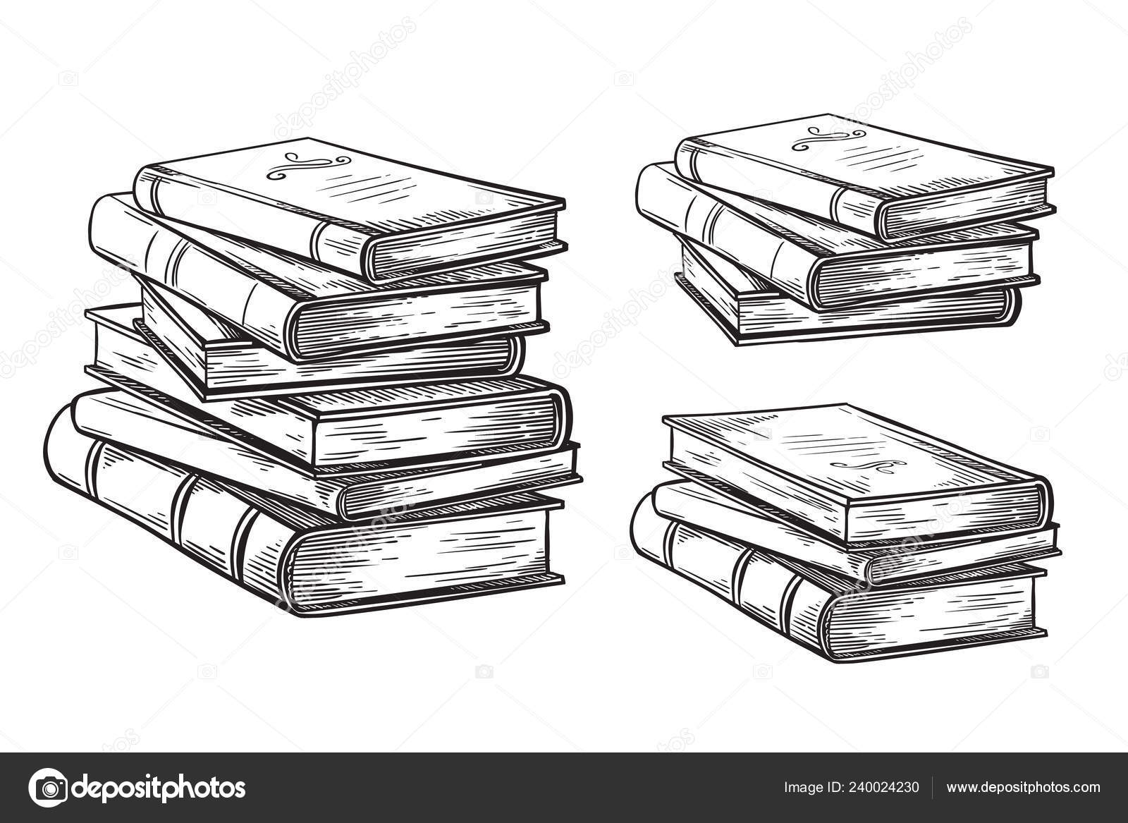 hand drawn sketch stack from two oldest books isolated on white