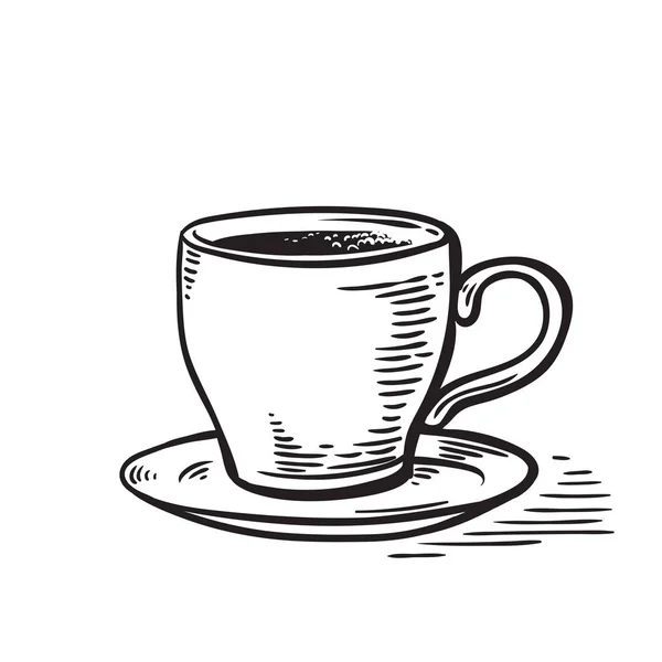 Ручной рисунок черно-белая чашка кофе полный вектор — стоковый вектор