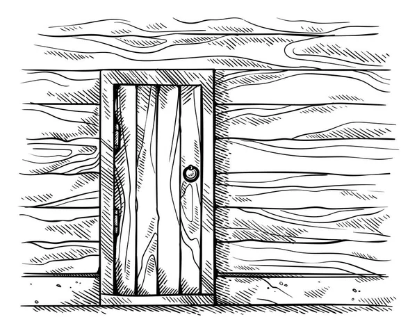 Schets van de hand getekende oude rechthoekig houten deur in de muur houten frame vector — Stockvector