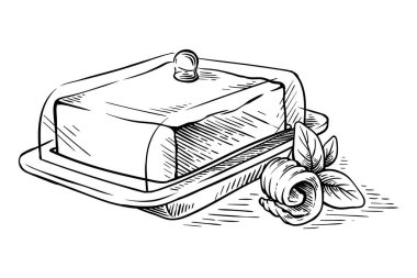 çizim el çizimi yemek ve bukle vektörü üzerine tereyağı bloğu