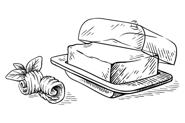 çizim el çizimi yemek ve bukle vektörü üzerine tereyağı bloğu