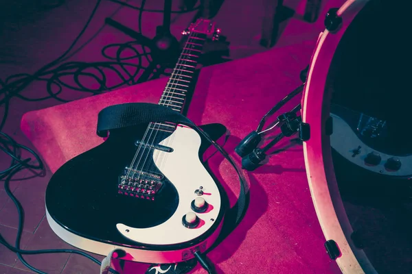 Detalhe Uma Guitarra Elétrica Usada Para Concertos Música Vivo — Fotografia de Stock